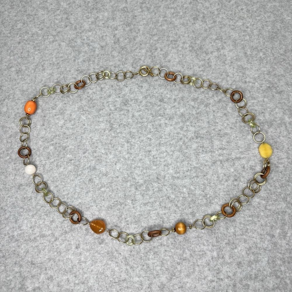 Chain Belt Gold Tone Rings Beaded Wood Boho Bohemian Earth Tone Festival 80s